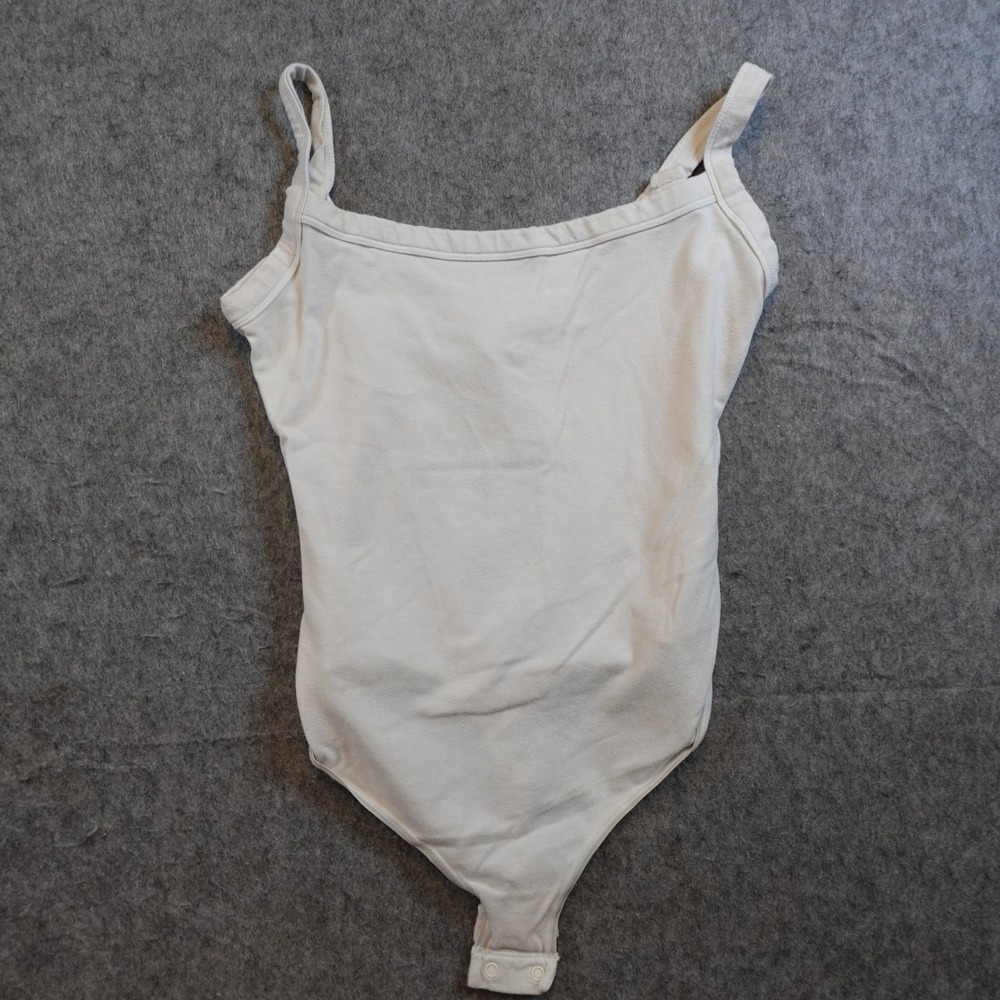 SKIMS Bodysuit Women Extra Small White Cotton Jersey Scoop Neck Sleeveless Tank